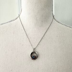 Disney Minnie Mickey Rhinestone Silhouette Clear Silver Locket Pendant Necklace